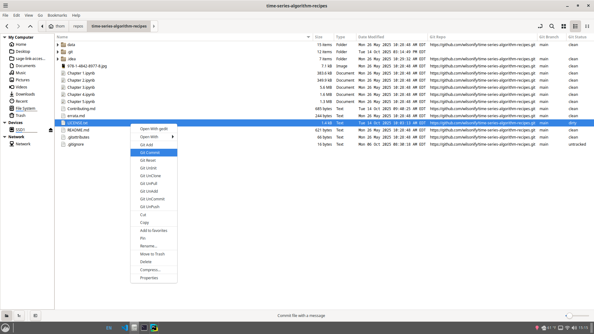 Nemo Git Integration Screenshot